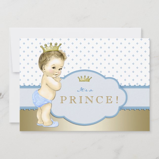 Baby blue och Guld Prince Baby Shower Inbjudningar (Framsida)