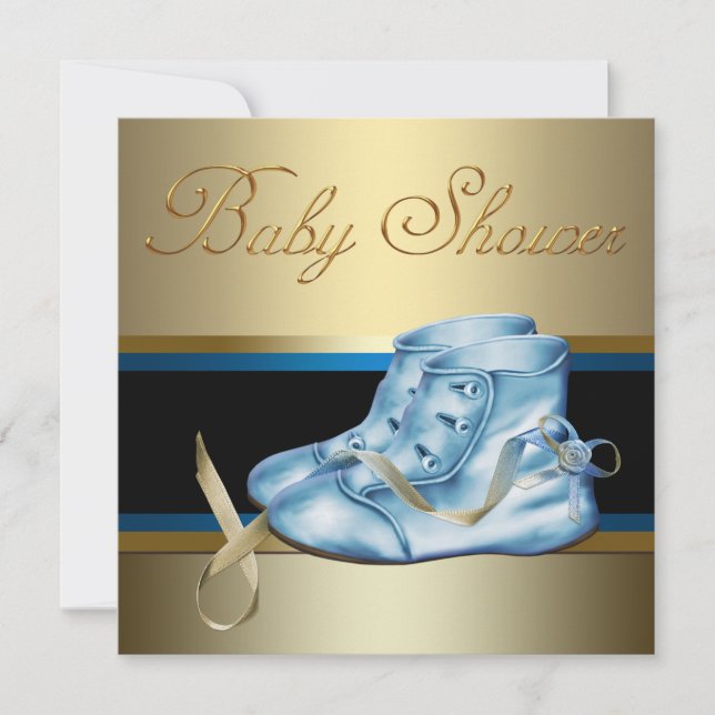 Baby blue och Guld Prince Baby Shower Inbjudningar (Framsida)