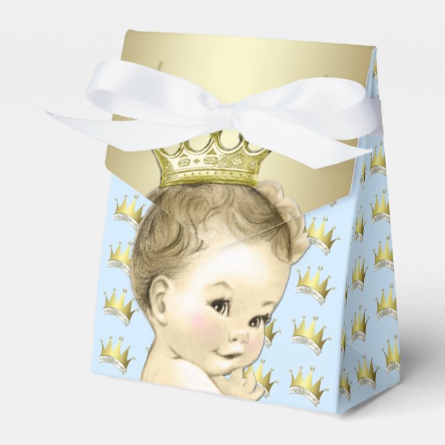Baby blue och Guld Prince Baby Shower Presentaskar (Framsidan Sidan)