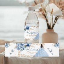 Baby Blue och Guld Quinceañera Prinsessa Vattenfla