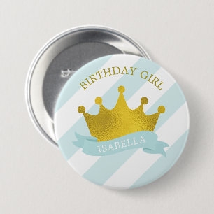Baby blue och Guld Tiara "Birthday Girl" Knapp