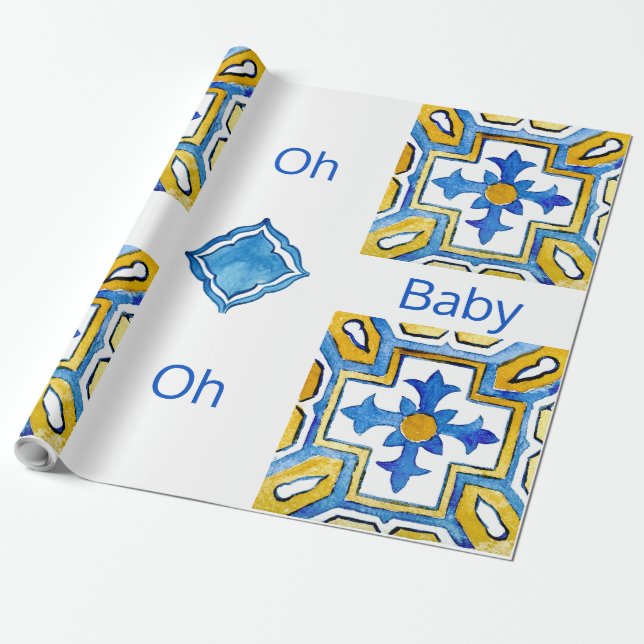 Baby blue- och Gult Shower för Medelhavet Presentpapper (Utrullad)
