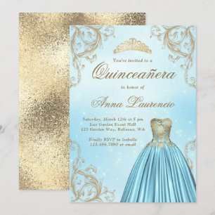 Baby blue och lätta Guld Quinceanera Inbjudningar
