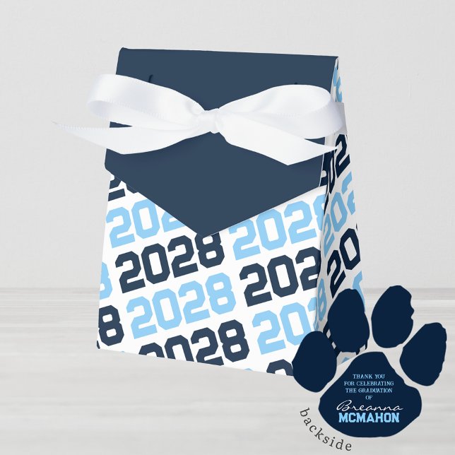 Baby blue och marin Tack Pawprint Back Gift Presentaskar (Repeating Class of ANY Year Navy and Light Blue Favor Gift Boxes)