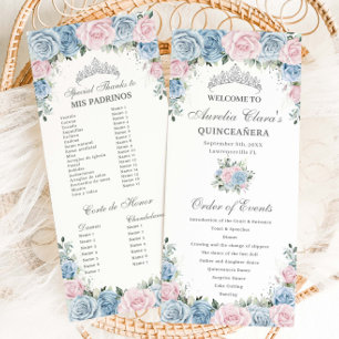 Baby Blue och Rosa Blommig Quinceañera Ordning Hän Program