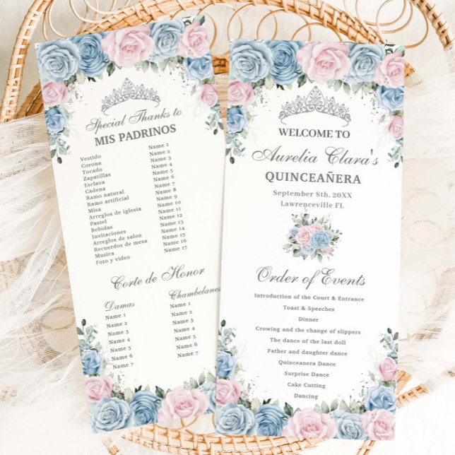 Baby Blue och Rosa Blommig Quinceañera Ordning Hän Program (Skapare uppladdad)