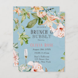 Baby blue och Rosa Lily Brunch & Bubbly-inbjudan Inbjudningar