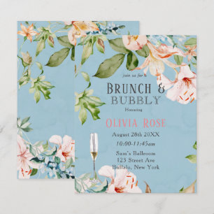 Baby blue och Rosa Lily Brunch & Bubbly-inbjudan Inbjudningar
