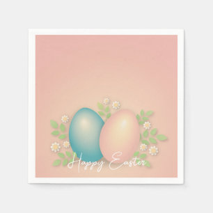 Baby blue och rosa påskägg och vår blommigt pappersservett