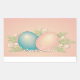Baby blue och rosa påskägg och vår blommigt rektangulärt klistermärke