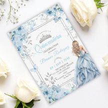 Baby Blue och Silver Blommig Fjäril Quinceañera