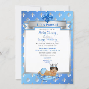Baby blue och Silver Fleur de Lis Ethnic Prince Inbjudningar