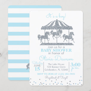 Baby blue och Silver Karousel Boy Shower Inbjudningar