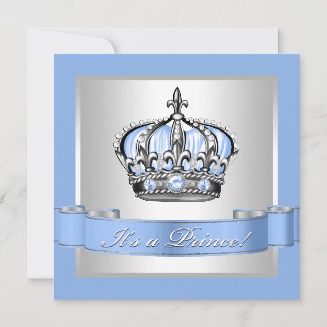 Baby Blue och Silver Prince Baby Shower Inbjudningar (Framsida)