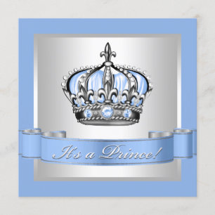 Baby Blue och Silver Prince Baby Shower Inbjudningar