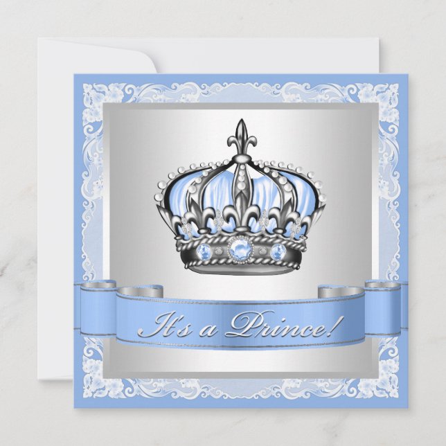 Baby blue och Silver Prince Baby Shower Inbjudningar (Framsida)