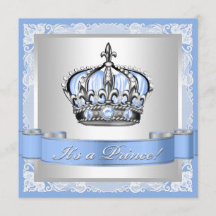 Baby Blue och Silver Prince Baby Shower Inbjudningar