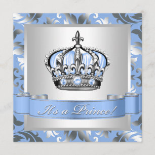 Baby Blue och Silver Prince Baby Shower Inbjudningar