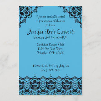 Baby blue och svart inbjudan för elegant Sweet16