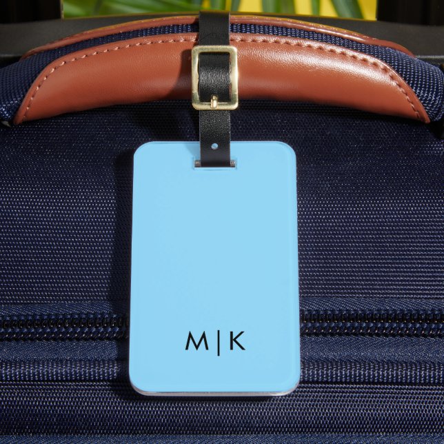 Baby Blue och Svart Modern Monogram Bagageetikett Bagagebricka (Framsida Insitu 2)