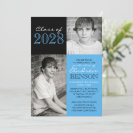 Baby blue och svarta fotoannonser i Studenten Inbjudningar