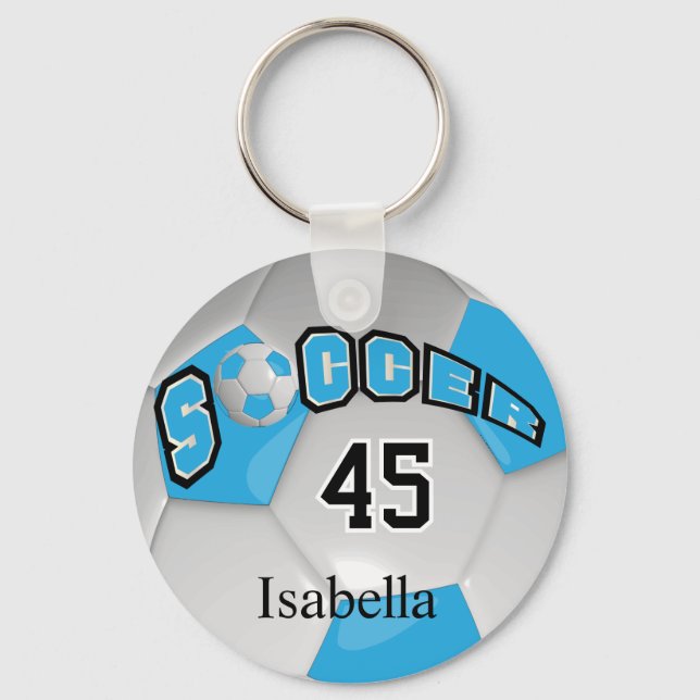 Baby blue och vit fotbolls-bock nyckelring (Framsida)