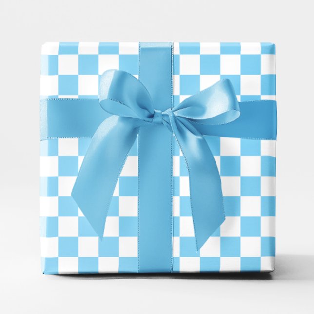 Baby blue och vit kontroll presentpapper (Baby Blue and White Checkered Wrapping Paper)