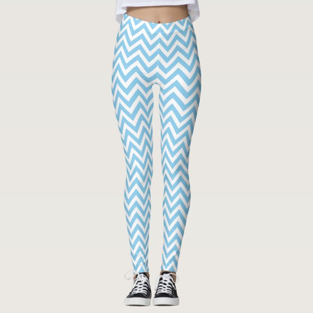 Baby blue och vit liten Storlek Chevron Leggings (Framsida)