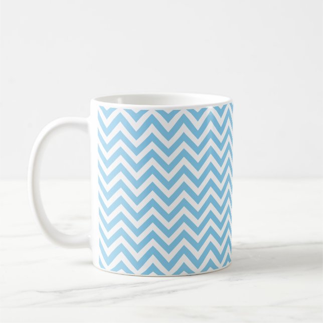 Baby blue och vit liten våg. Chevron Mönster Kaffemugg (Vänster)