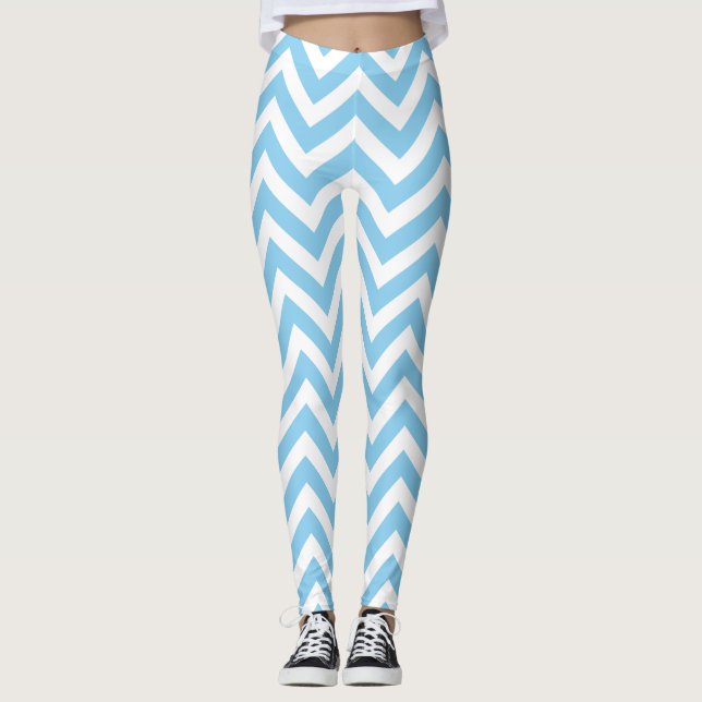 Baby blue och vit medelStorlek Chevron Leggings (Framsida)