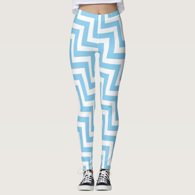 Baby blue och vit, medelStorlek diagonalstreck Leggings (Framsida)