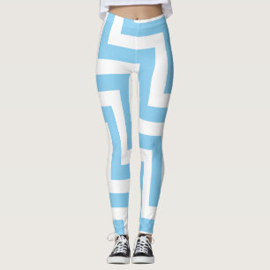 Baby blue och vit stor Storlek diag. Chevron Leggings