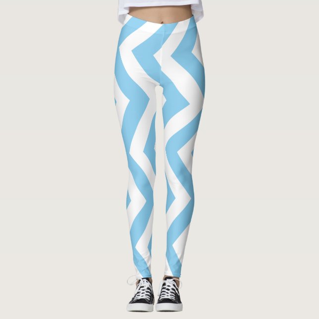 Baby blue och vit stor Storlek vert. Chevron Leggings (Framsida)
