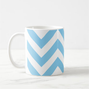 Baby blue och vit stor våg. Chevron Mönster Kaffemugg