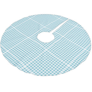 Baby blue och vita Gingham Mönster Julgransmatta Borstad Polyester