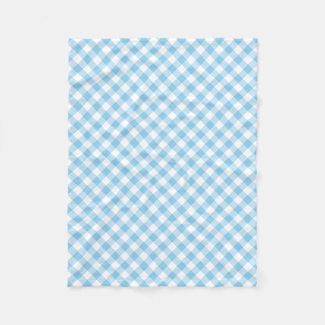 Baby blue och vita, medelstora Gingham-kontroller Fleecefilt (Framsidan)