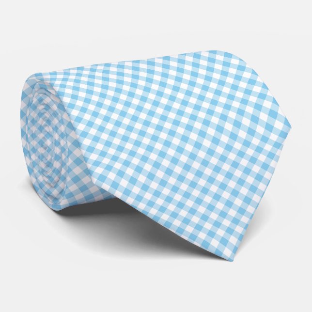 Baby blue och vita, medelstora Gingham-kontroller Slips (Rullad)