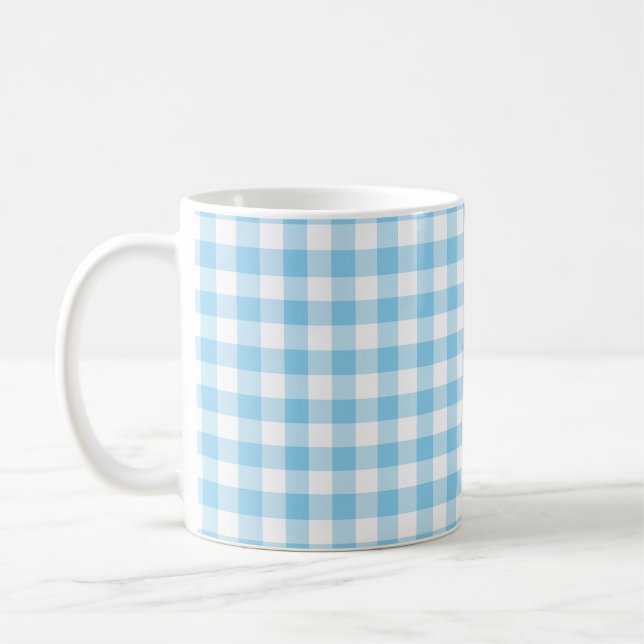 Baby blue och vita medelStorleka Gingham-kontrolle Kaffemugg (Vänster)