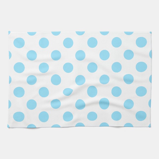 Baby blue och vita polka dots kökshandduk (Horisontell)