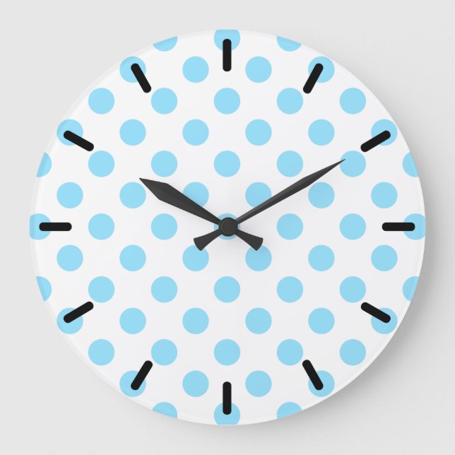 Baby blue och vita polka dots stor klocka (Framsida)