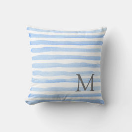 Baby blue och vita Rand Monogram Dekorativ kudde