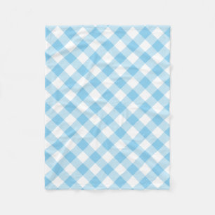 Baby blue och vita stora diagonala Gingham-kontrol Fleecefilt