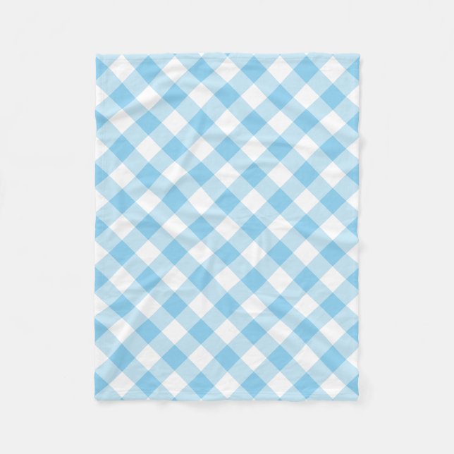 Baby blue och vita stora diagonala Gingham-kontrol Fleecefilt (Framsidan)