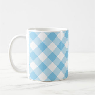 Baby blue och vita stora diagonala Gingham-kontrol Kaffemugg