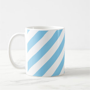 Baby blue och vita, stora diagonala Rand Mönster Kaffemugg