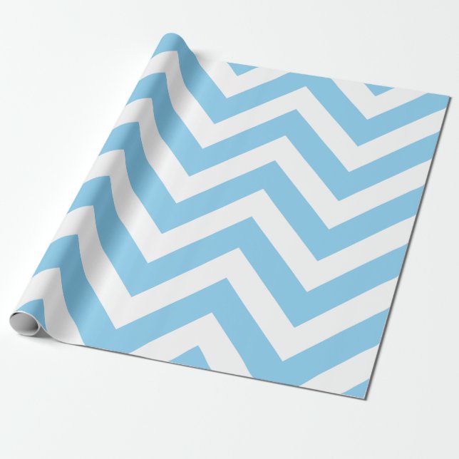 Baby blue och vita stora Storleka Chevron Rand Presentpapper (Utrullad)