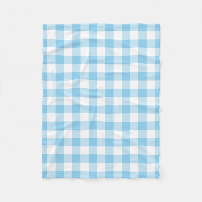 Baby blue och vita stora Storleka Gingham-kontroll Fleecefilt (Framsidan)