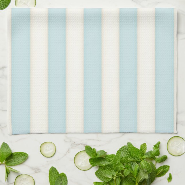 Baby blue och vita viktoriska Rand-kusten Stil Kökshandduk (Vikta)