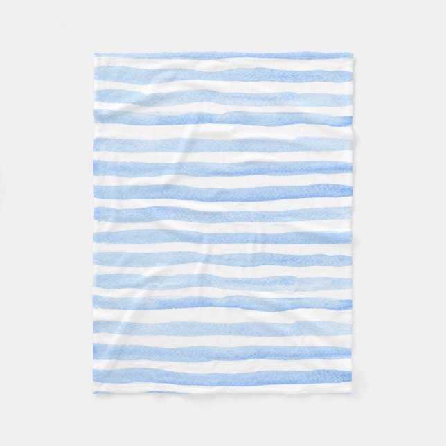 Baby blue och vitt Vågrät med strimlad vattenfärg Fleecefilt (Framsidan)