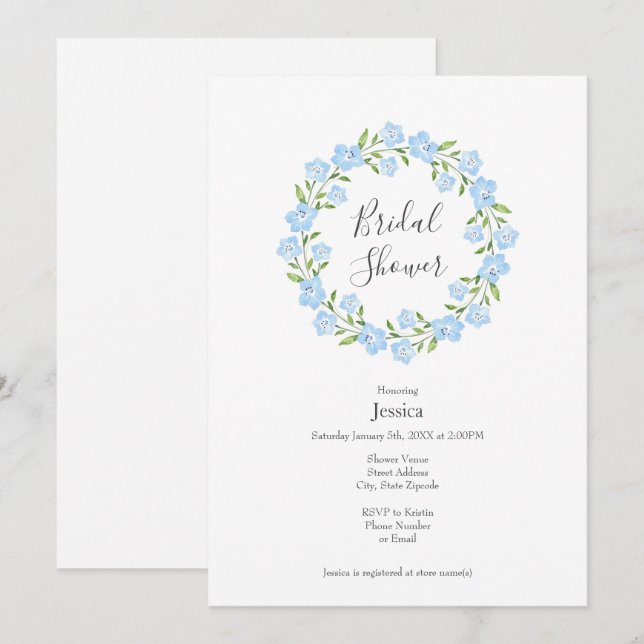 Baby blue Öga Vattenfärgad Blommigt Utandning Inbjudningar (Fram/baksida)